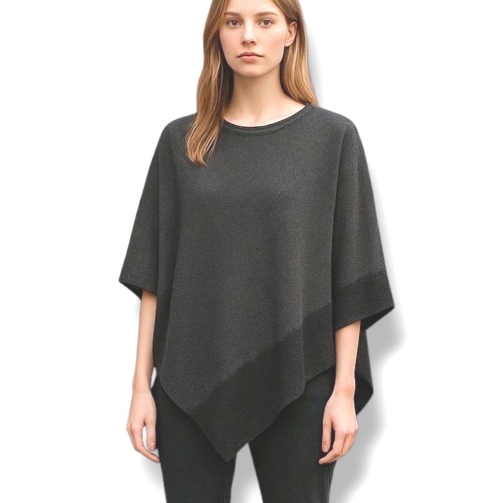 Molly Bracken Sweater Poncho Fits Sizes Small-Large in Gray/Black Combo